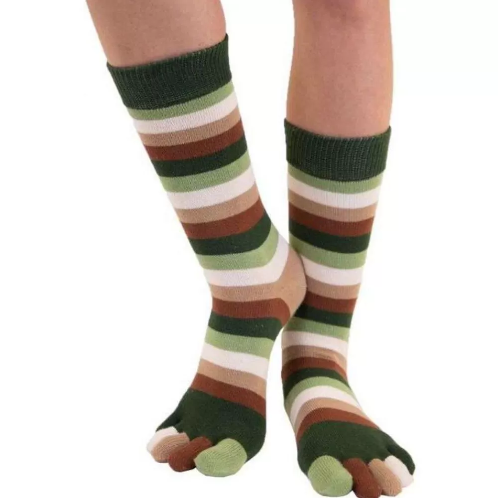 TOETOE Men's Socks^Brown Essential Striped Mid Calf Socks