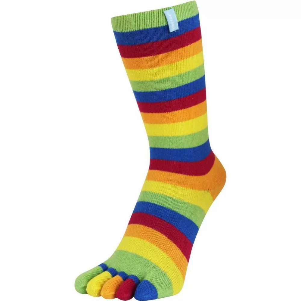 TOETOE Men's Socks^Green Essential Midcalf Striped Toe Socks