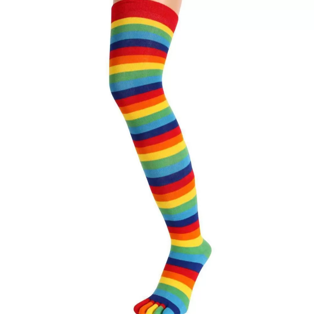 TOETOE Women's Socks^Multi-Colour Striped Over The Knee Toe Socks