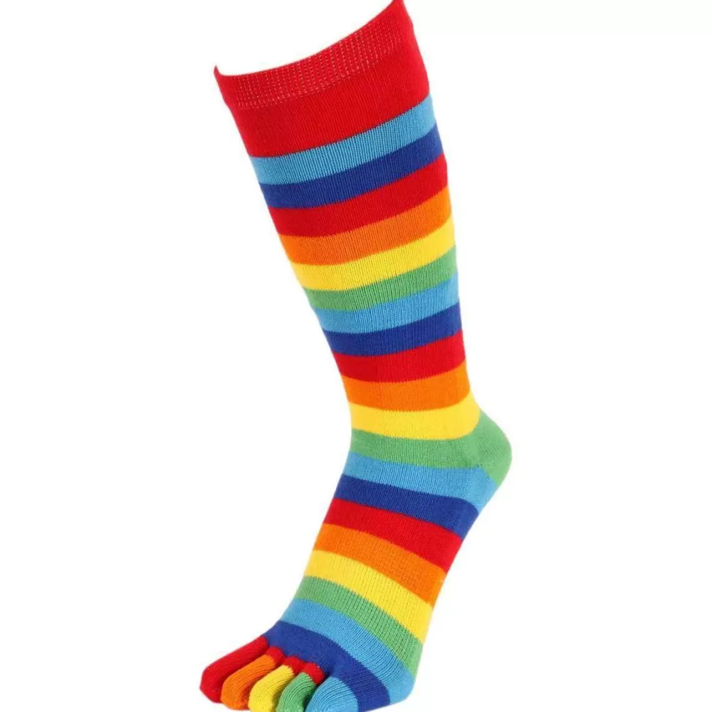 TOETOE Men's Socks^Multi-Colour Stripy Rainbow Toe Socks